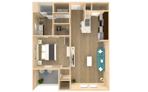 Floor plan for 1 bed, 1 bath, 775 sqft